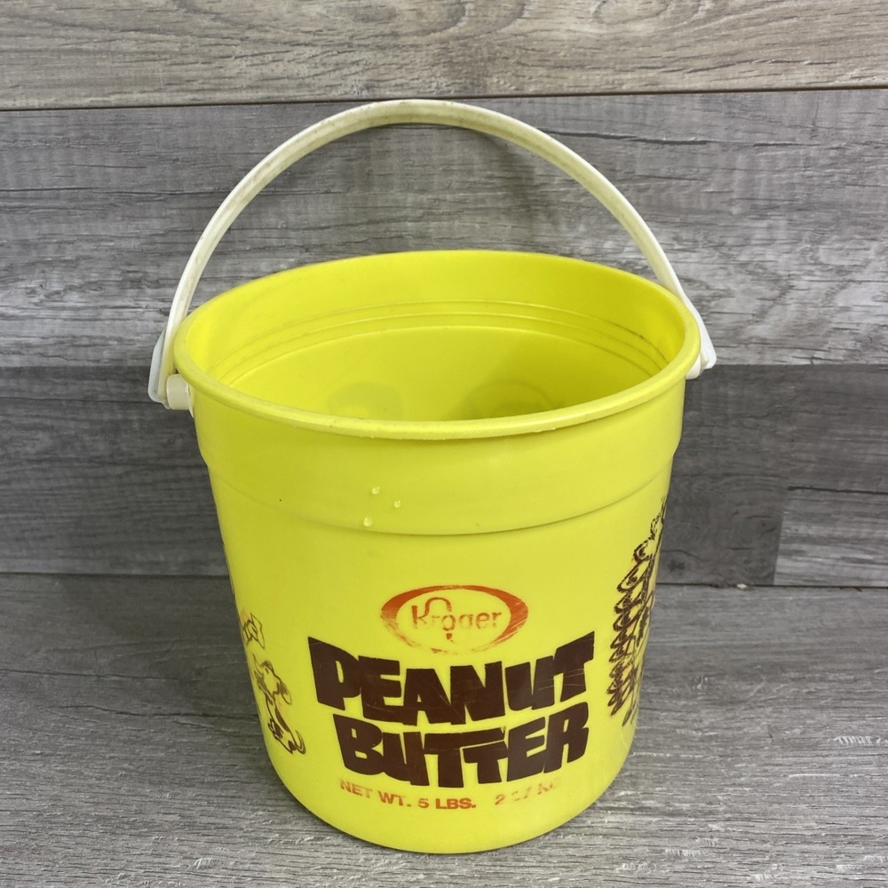 Vtg Kroger Peanut Butter Sand Pail Yellow Kids Graphics 5 Pound‎ Bucket No Lid